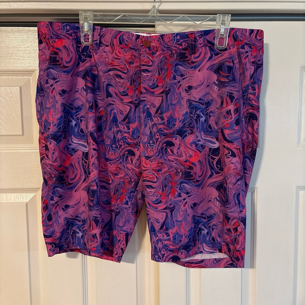Hreski Brand Vibrant Floral Flat Front Shorts in Pink and Purple